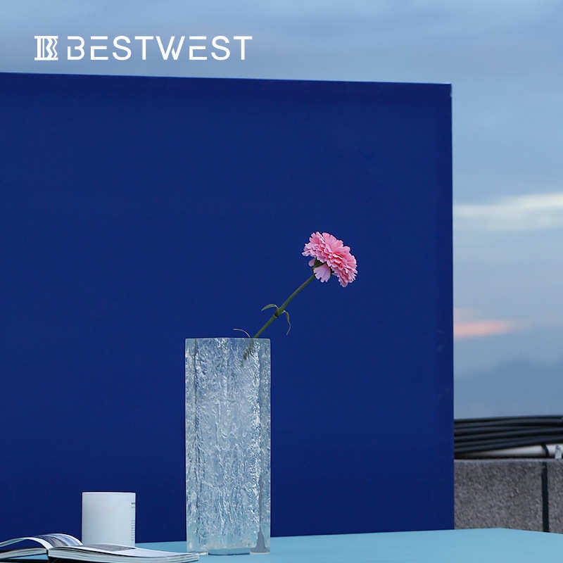 Best west 北欧方形轻奢碎纹玻璃花瓶花器高档售楼处样板间软装