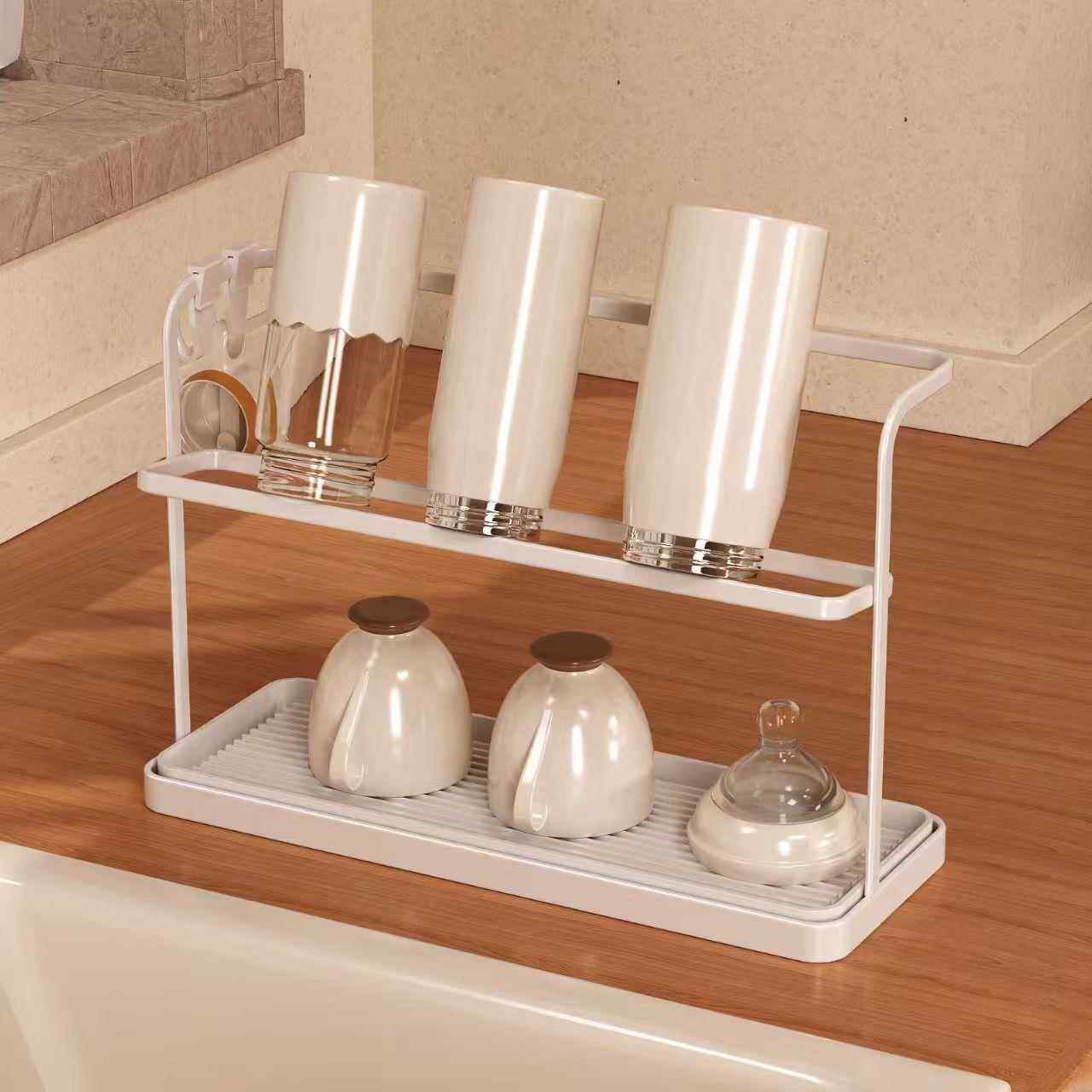 双层沥水杯架倒挂高级感桌面桌边高颜值厨房悬挂收纳小架子置物架