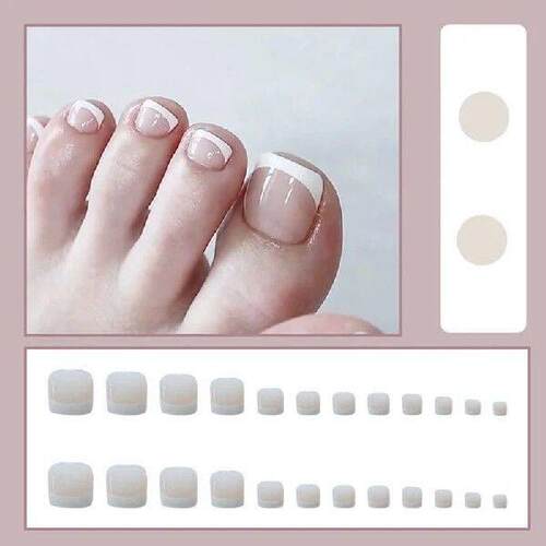 24pcs Nude Press On Toe Nails Square Fake Toe Nails Glossy