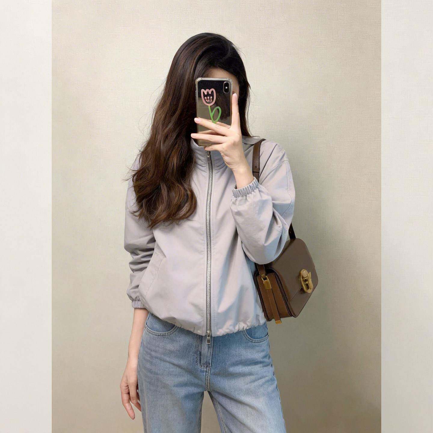 浅蓝色立领冲锋衣女装春款2026新款巴恩风小个子短款工装夹克外套