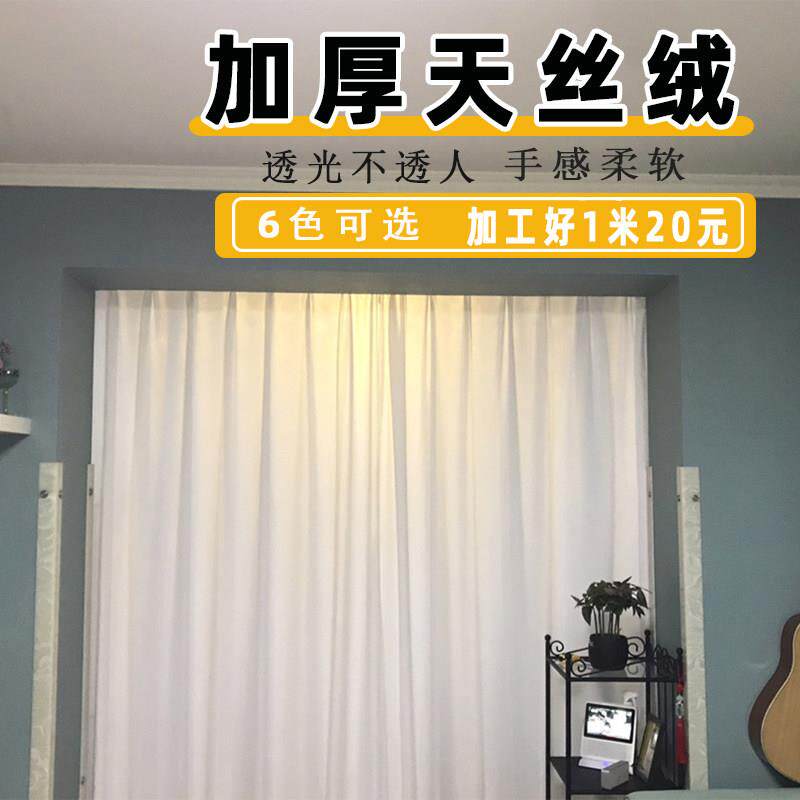 纱帘透光不透人窗帘天丝绒纱隔断美容白纱加厚房间白色半遮光纱帘