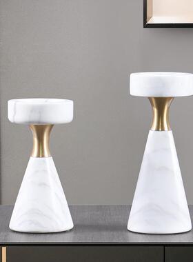 轻奢大理石烛台摆件样板客厅软装饰品金属烛台桌面摆设书房餐厅