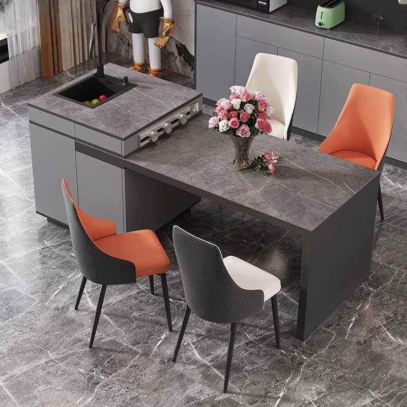 轻奢板岛台餐一桌厨房可伸缩现代简5E3-1约岩家用灰色体中岛台茶