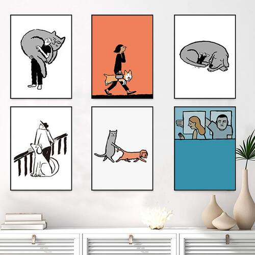 cat & dog可爱波普风我的恋人猫咪与狗抽象装饰画有趣艺术壁挂画