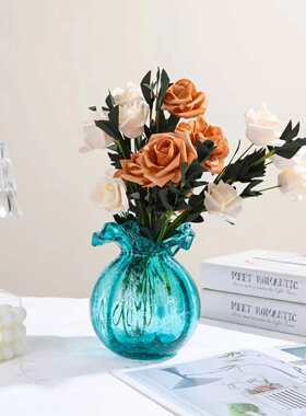 琉璃顿家居创意插花轻花瓶芬感吹高级手工玻璃摆件制摆件装饰品奢