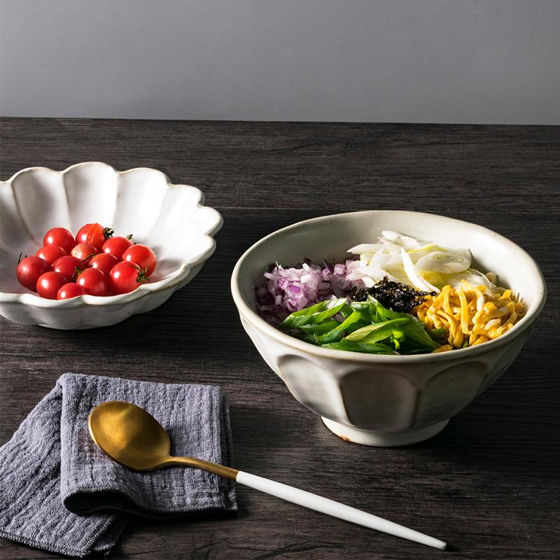 景德镇日式粗陶家用陶瓷碗盘子美浓烧饭碗家用组合碗盘餐具套装