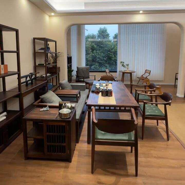 简约现黑胡桃木茶台罗汉床禅意功夫泡茶桌新中式实木茶桌椅组合