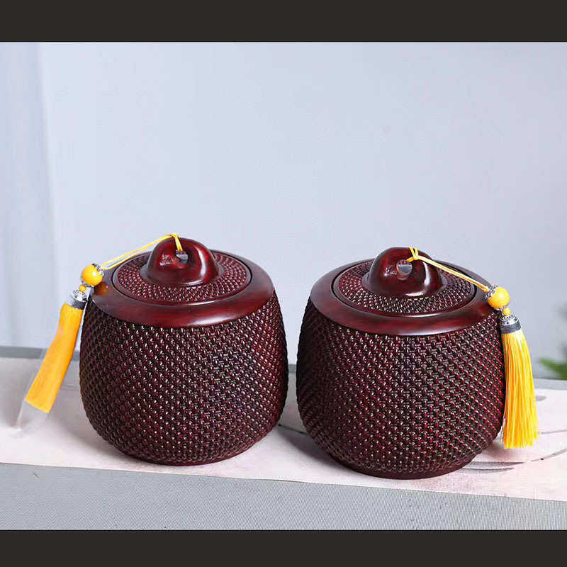 醒紫檀秤砣收纳盒茶叶罐家用实木茶罐茶叶罐水滴整红木料小叶木质