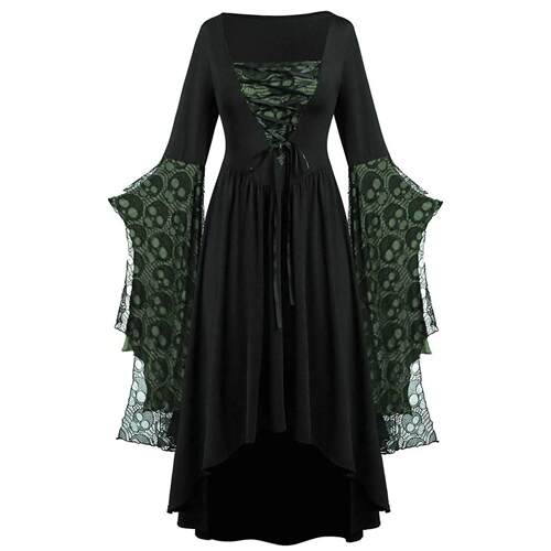 Women Medieval Witch Dress Vintage Halloween Plus Size Cold