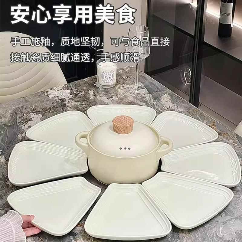 温奶柔油15396风碗碟盘家用陶餐具套装松露白高颜值碗盘瓷子组合