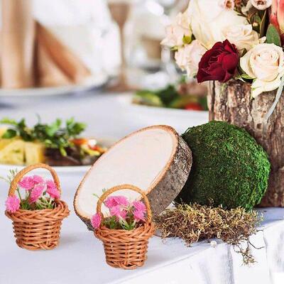 10 Pcs Rattan Shopping Basket Wicker Flower Railing Small