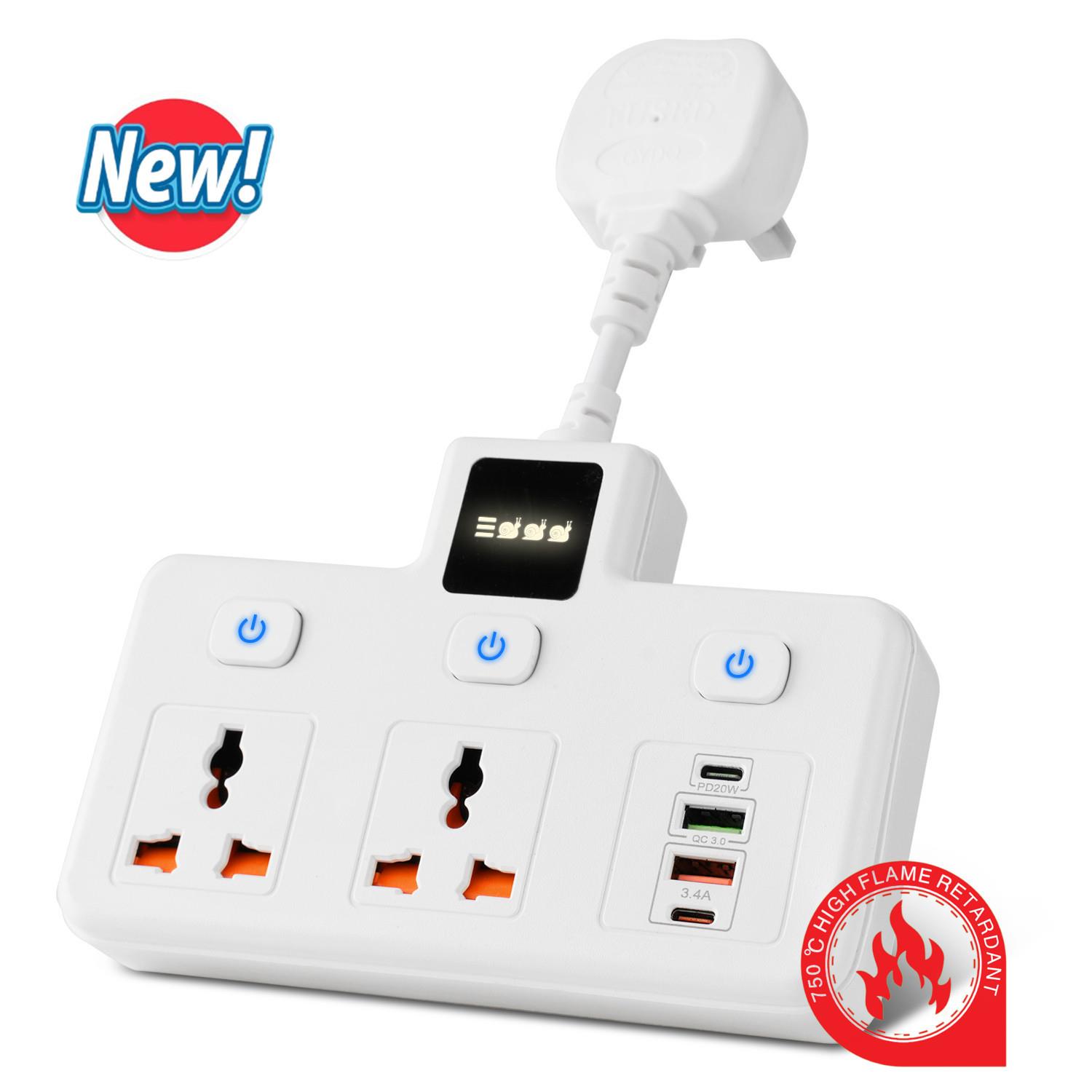 新款壁插转换器独立开关控制2位万能孔支持PD20W+QC3.0快速充电