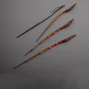 竹根黑漆茶针茶拨两用茶针茶拔扒竹制手工打磨日式六君子茶道配件