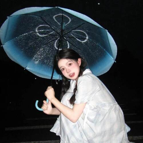 新款设计落日余晖透明雨伞浪漫小清新长柄全自动复古时尚insf风