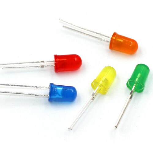 led发光二极管F5/5mm圆头短脚有边带色红光蓝绿黄橙色直插LED灯珠
