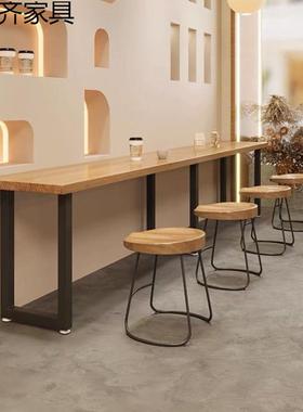 矮吧台桌业风利工店小吃店酒吧窄长条桌子靠墙餐桌椅组便ZXW合靠