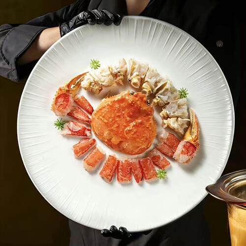 酒店大圆盘大蒸鱼盘商用帝王蟹餐具高级感会所摆盘私房菜创意餐具