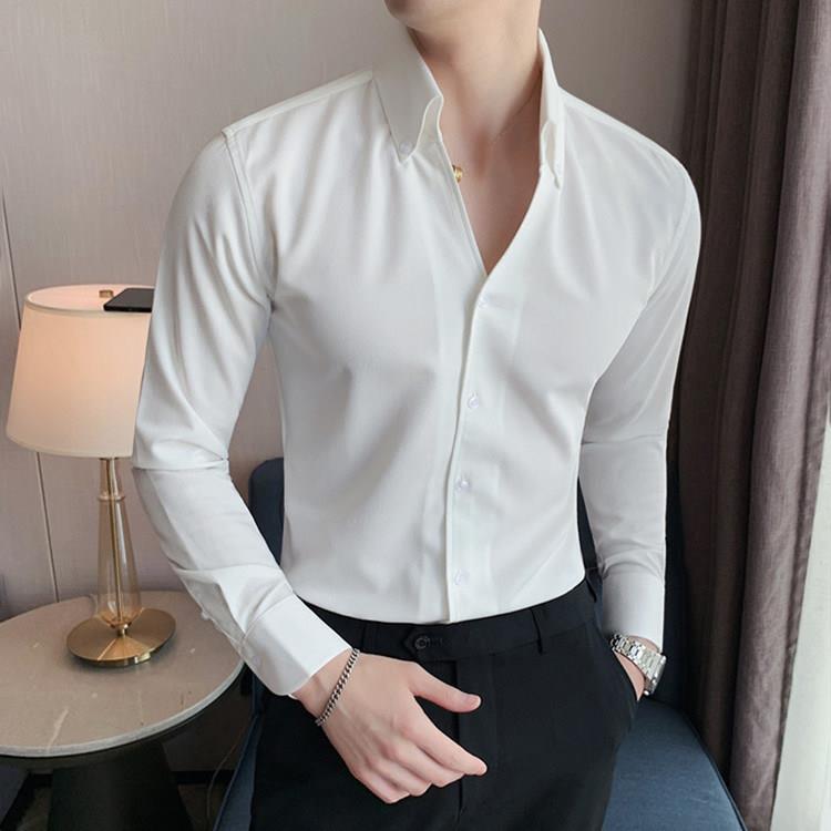 LL男装衬衫男长袖高级感痞帅修身轻奢春季设计感小众帅气高端免烫