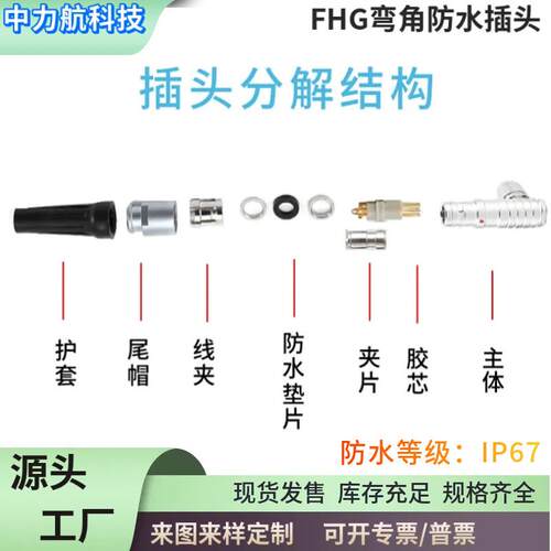 兼雷莫LEMO连接器推拉自锁K系列防水插头FHG90度弯头金属0K1K2K3K
