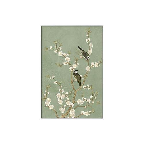 诗榕新中式喜鹊餐厅背景墙挂画中国风花鸟图禅意玄关壁画客厅装饰