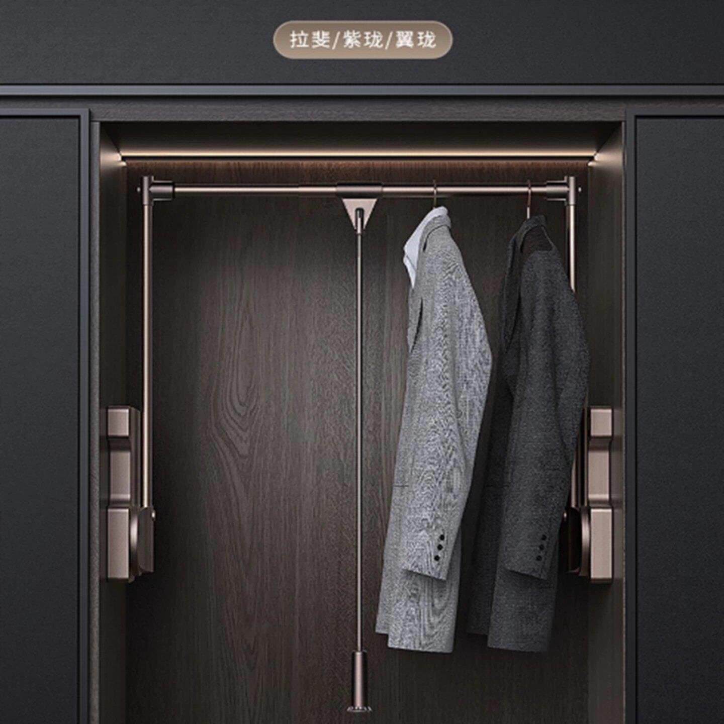 衣柜下拉式挂衣杆可伸缩衣通衣帽间家用柜内缓冲升降挂衣架横杆