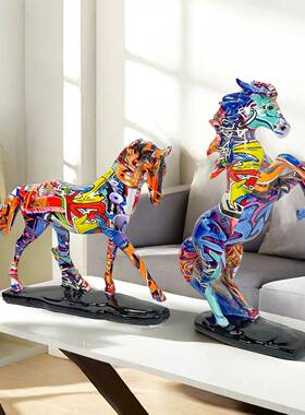 欧式涂鸦马到成功树脂工艺品摆件客厅玄关酒柜装饰用品马年装饰品