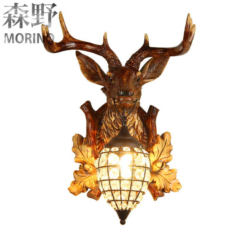 森野照明美式乡村鹿角灯客厅餐厅卧室阳台咖啡厅别墅民宿鹿头壁灯