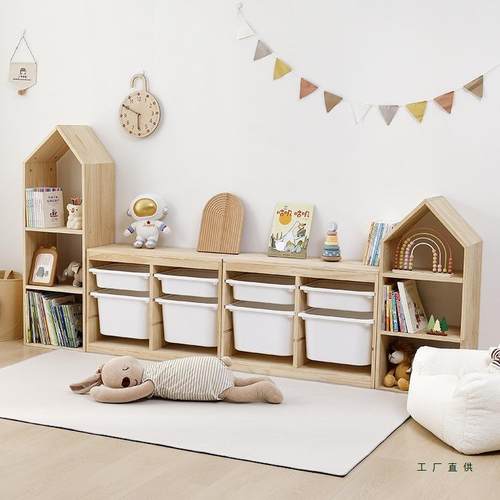 儿童绘收纳柜实木质本书架二一合置物架储抽屉式宝宝房玩具纳985