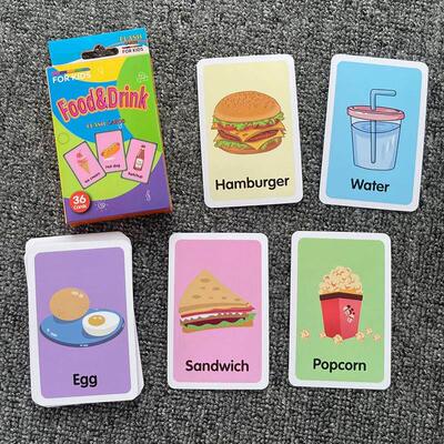36pcs Flashcards Kids Montessori Baby Learn English Word Car