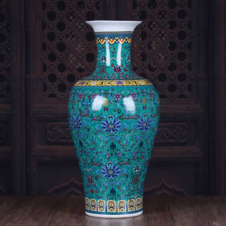 景德镇陶瓷器花瓶 大号福寿鱼尾瓶大落地花瓶中式古典家居装饰品