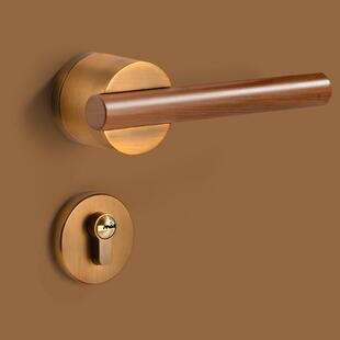 门锁室内木门卧室门房门分体式 静音磁吸锁家用房间门木纹把手套装