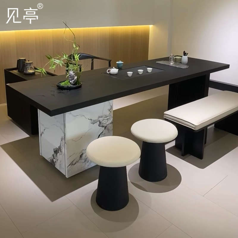 见亭新中式实木茶桌椅组合现代简约意式风台家用办公室茶馆泡茶台