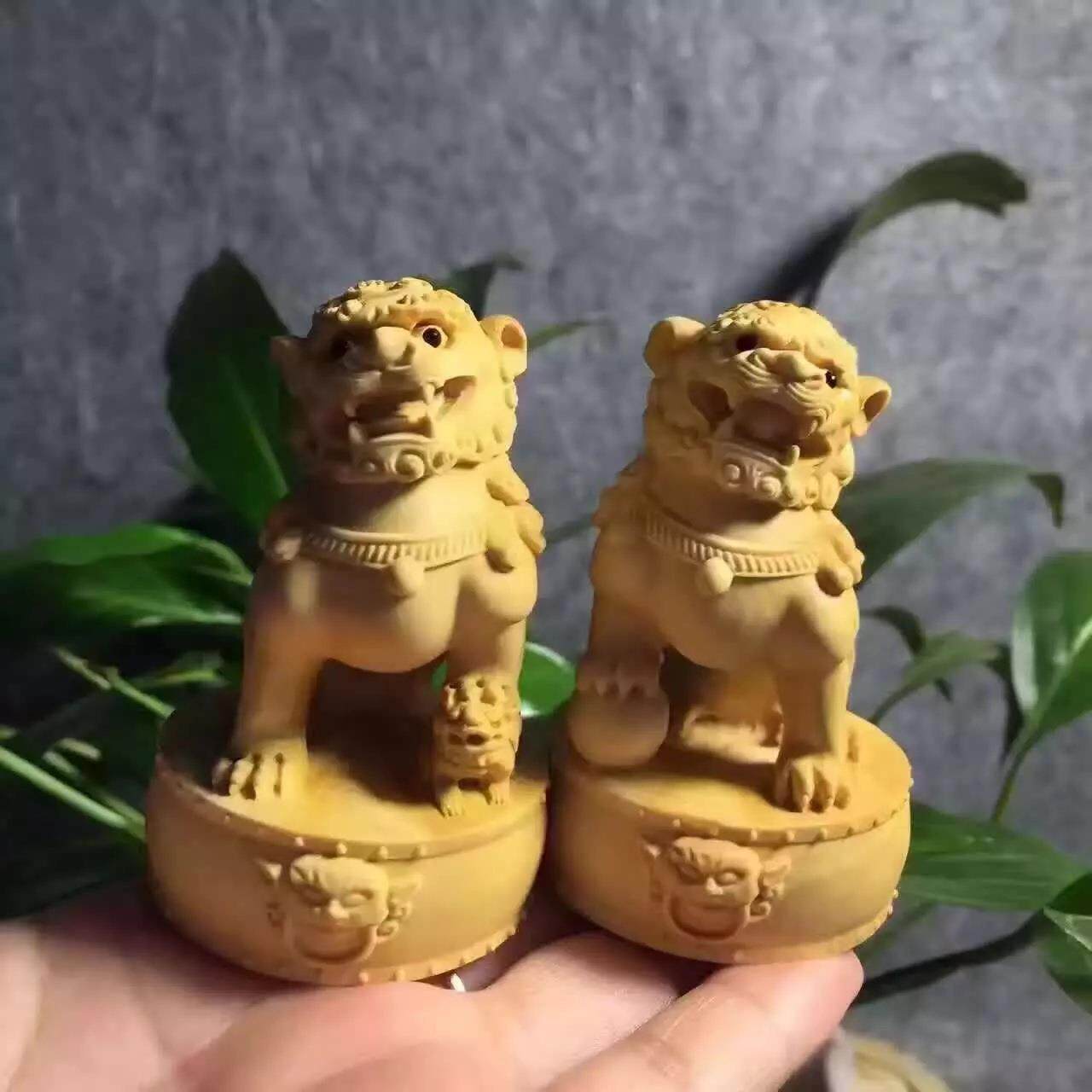黄杨木雕小狮子工艺品摆件 红木家饰木质茶宠车摆手把件送礼品