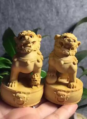 黄杨木雕小狮子工艺品摆件 红木家饰木质茶宠车摆手把件送礼品