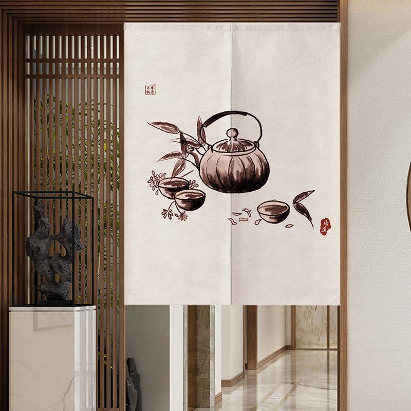 中式门帘遮挡隔断帘厨房卫生间厕所卧室布帘挡风半挂帘家用免打孔