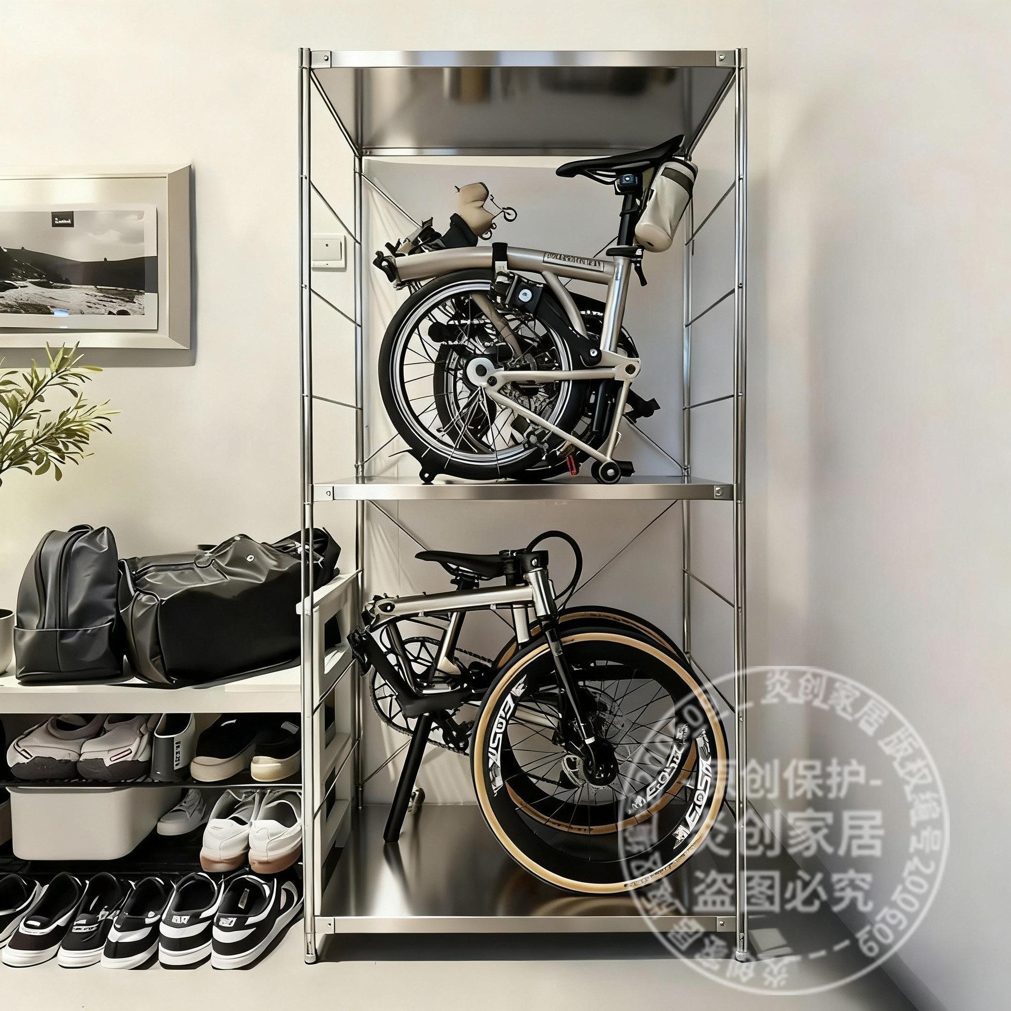 日式不锈钢自行车置物架小布车架储物架折叠车多层落地收纳展示架