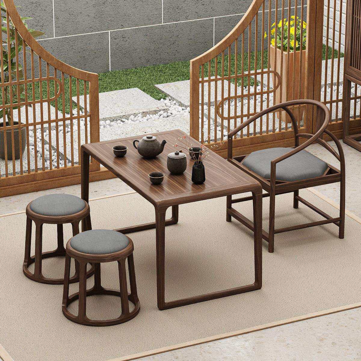 新中式阳台茶桌老榆木茶桌椅组合简约实木禅意泡茶台小户型原木