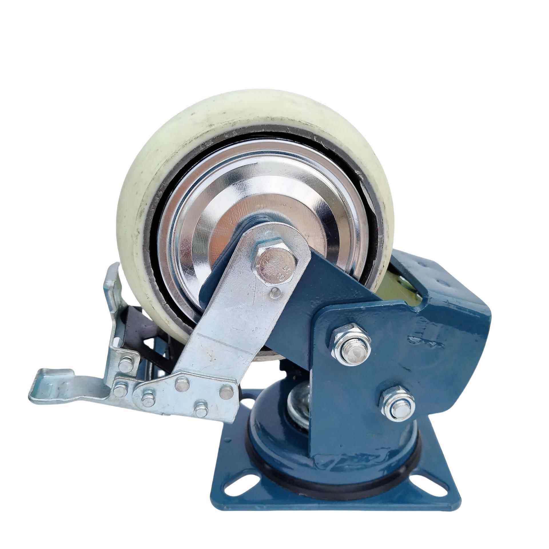 静音减P工8寸业脚轮蓝色高弹力T轮R脚橡胶垫块推车承重轮减震万震