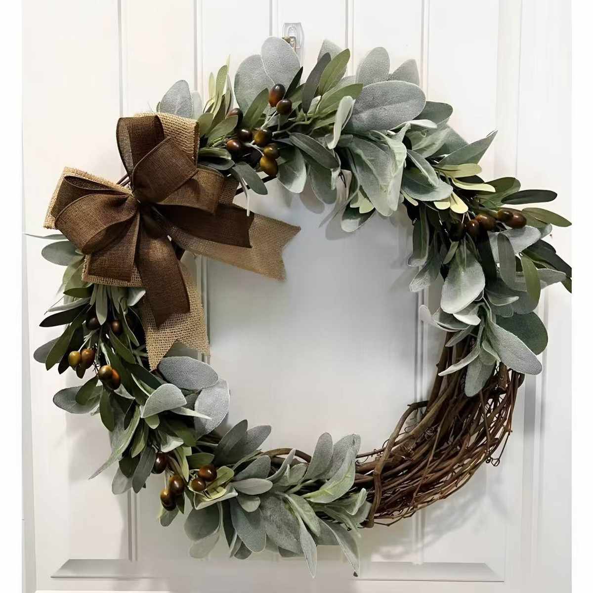 新款羊耳叶橄榄半边花环仿真绿植四季门挂壁挂假日装饰