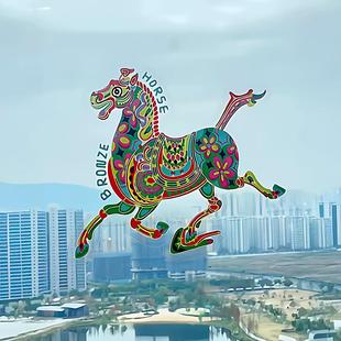 国风唐马静电贴马年门窗玻璃贴纸春节过年店铺窗花门贴氛围感布置