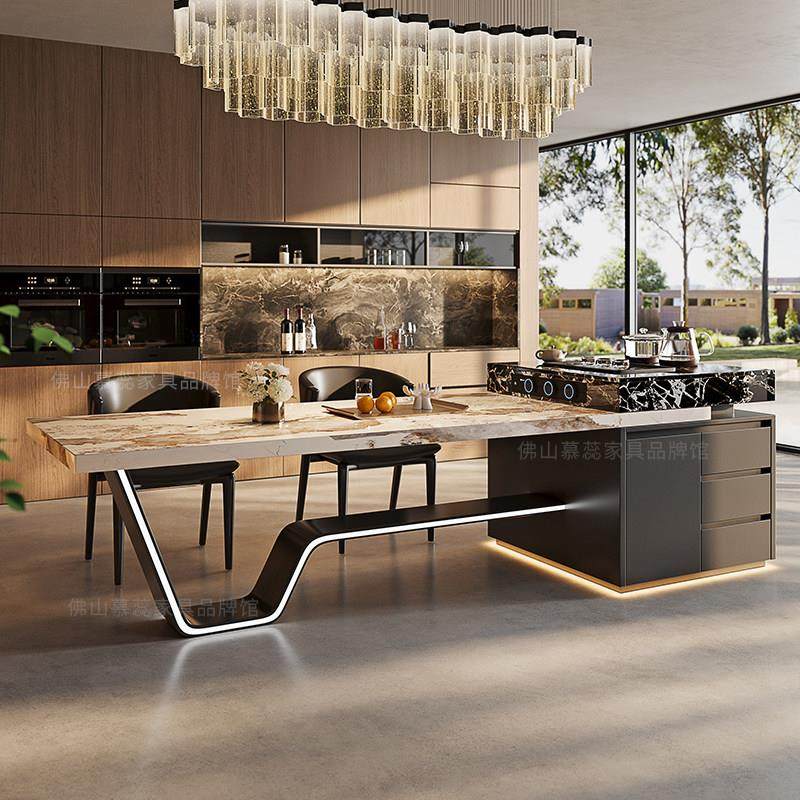 奶油风多功能伸缩岛台餐桌一体岩板带储物现代简约小户型饭桌餐台,住宅家具,电磁炉餐桌,淘宝优惠券,粉丝福利购,淘宝优惠卷