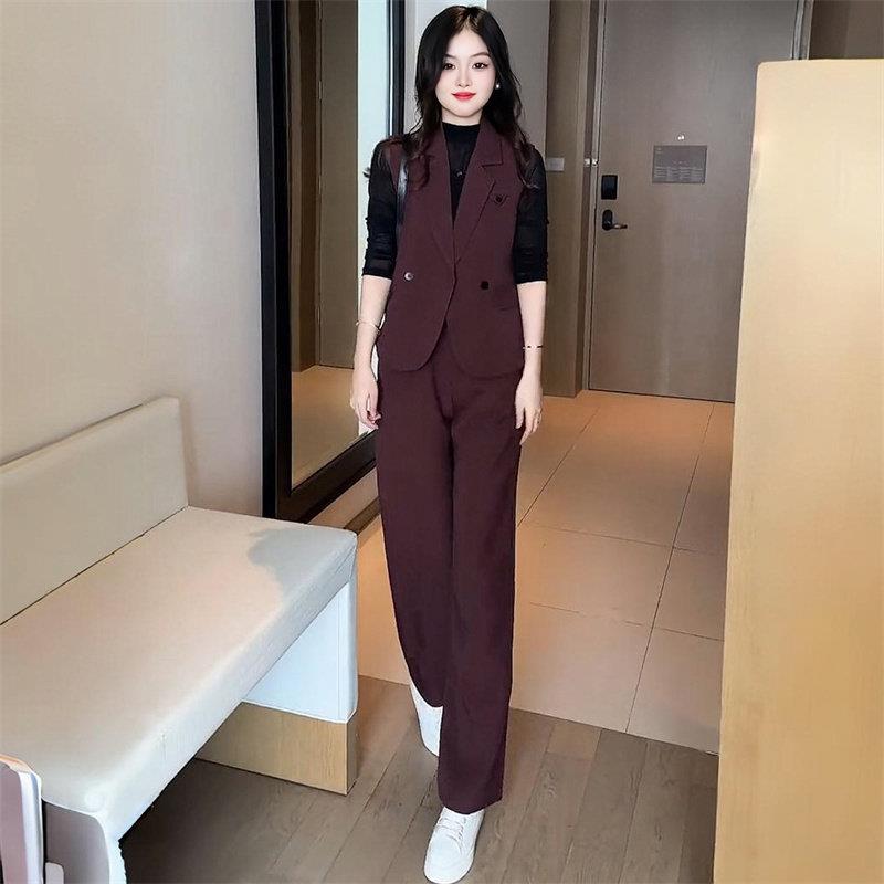 极速小个子时尚西装套装女士春秋新款职业马甲外套打底衫阔腿裤三