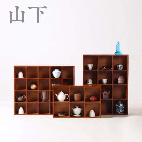 竹制茶壶茶杯收纳层架子茶具展示格子架墙上多宝阁博古架实木茶杯