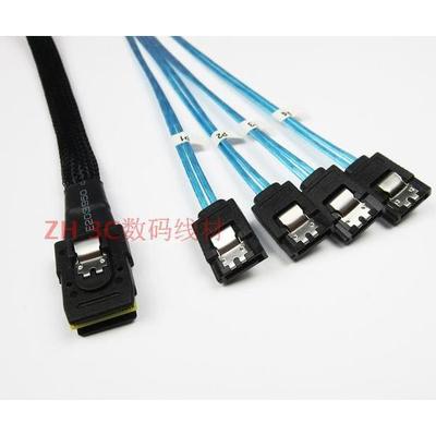 现货MINI SAS线SFF8087转4 SATA3服务器主板阵列卡1分4硬盘数据线