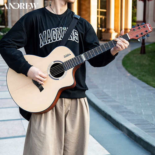 andrew安德鲁民谣吉他男女生初学者入门41寸缺角梅花鹿吉他乐器