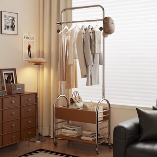 皮兜衣帽架轻奢可移动双层衣帽架挂晾衣服架子卧室客厅落地式收纳