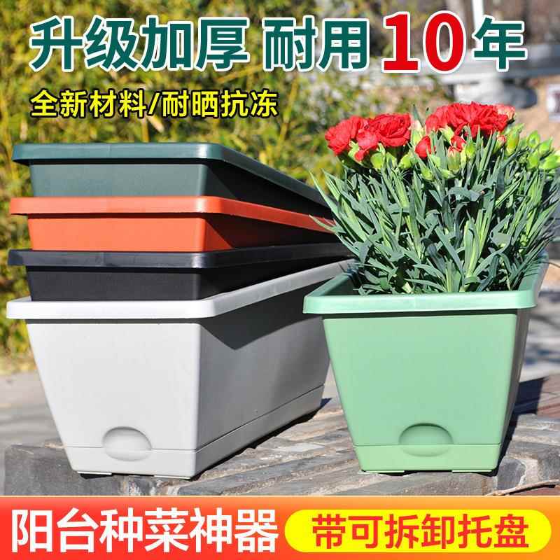 种菜盆家庭阳台大号霍伦长条塑料花盆带托盘节水抗旱阳台菜园