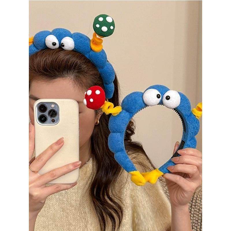 可爱扭扭棒大眼仔洗脸发箍女2025新款搞怪发卡带齿防滑头箍头饰冬