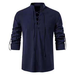 collar long sleeved Men cotton standing shirt linen