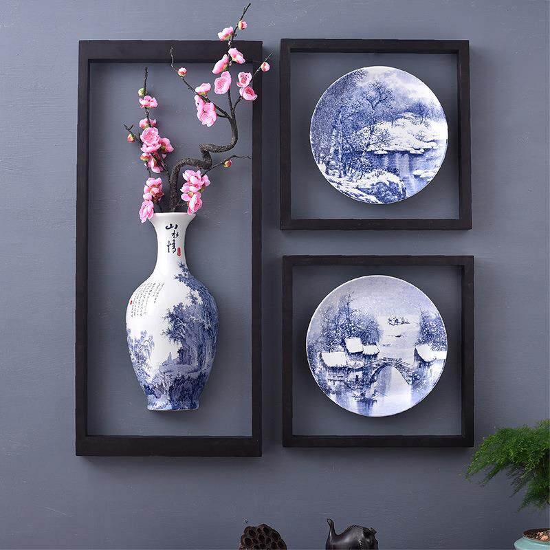 景德镇陶瓷器 仿古青花瓷挂盘摆盘装饰摆件35cm 新中式客厅装饰品